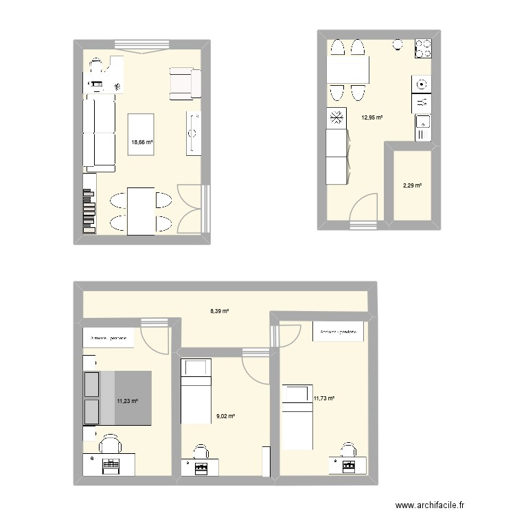 Appartement Lamothe SAUVEGAZRDE. Plan de 7 pièces et 74 m2
