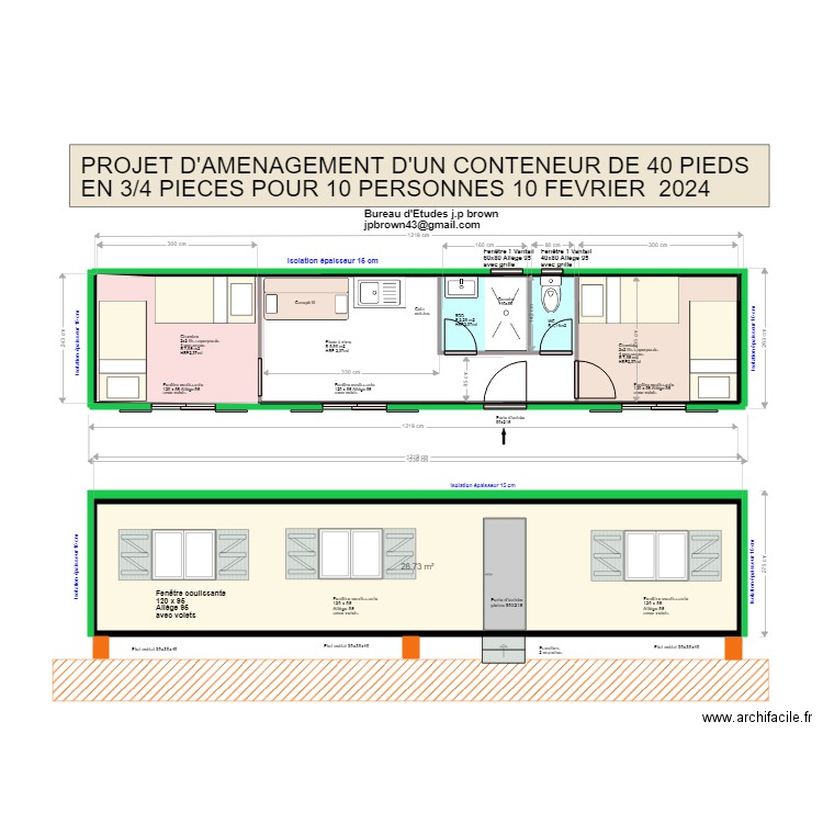 CONTENEUR 40 PIEDS AMENAGEMENT EN 3/4 PIECES 10 FEVRIER 2024. Plan de 0 pièce et 0 m2