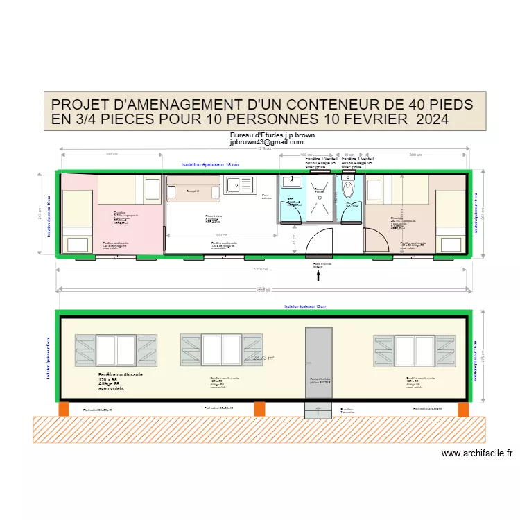 CONTENEUR 40 PIEDS AMENAGEMENT EN 3/4 PIECES 10 FEVRIER 2024. Plan de CONTENEUR 40 PIEDS AMENAGEMENT EN 3/4 PIECES 10 FEVRIER 2024. Plan de