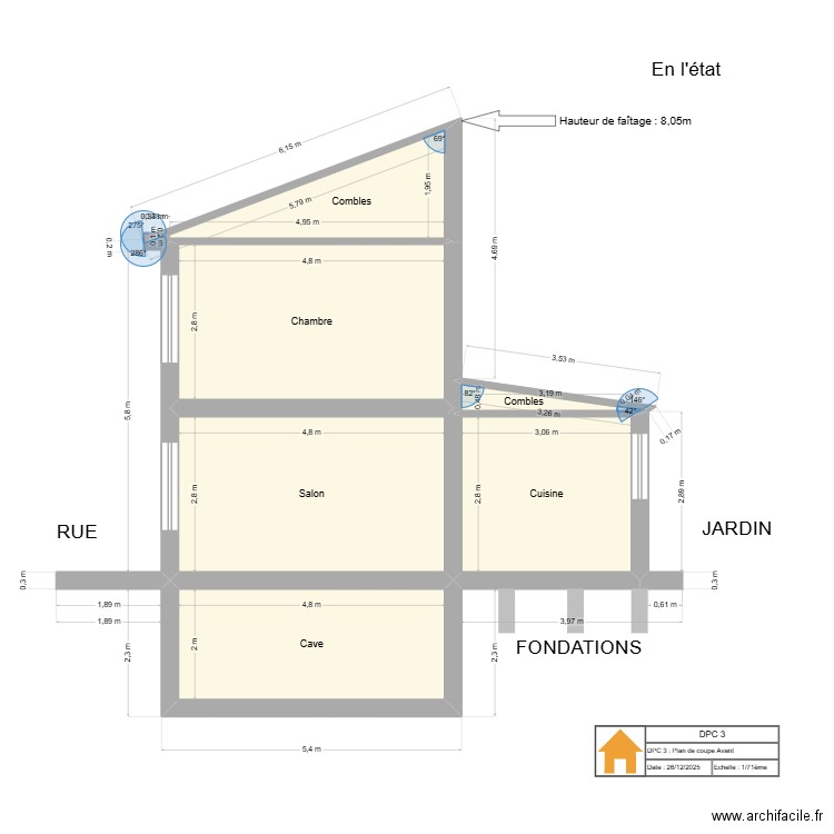 DPC 3 Plan de coupe Avant. Plan de 6 pièces et 51 m2