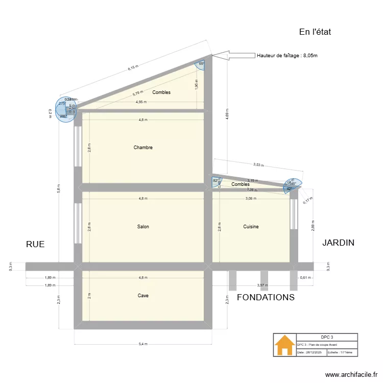 DPC 3 Plan de coupe Avant. Plan de 6 pièces et 51 m²