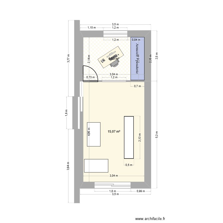 exten3. Plan de 2 pièces et 22 m2