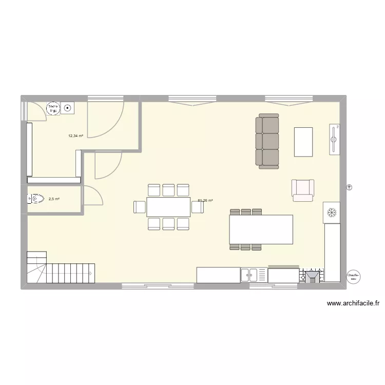 exemple. Plan de 3 Pièces et 96 m²