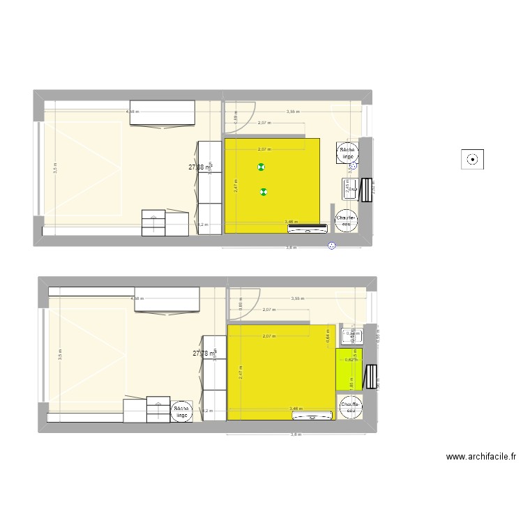 Garage_Maison. Plan de 2 pièces et 56 m2