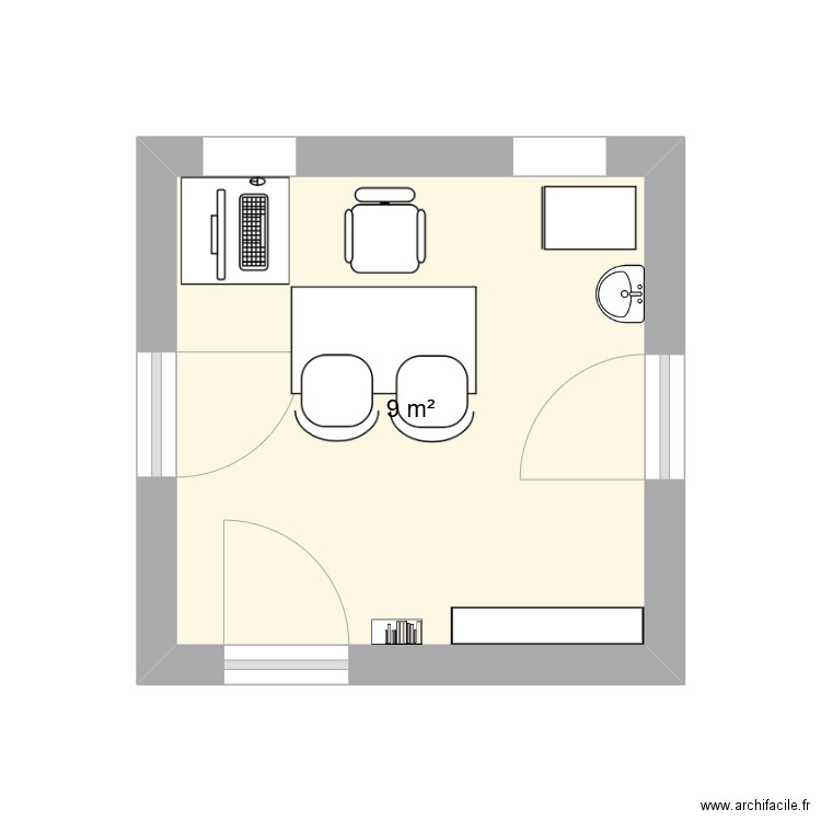 bureau consult pneumo 4ème étage médecine. Plan de 1 pièce et 9 m2