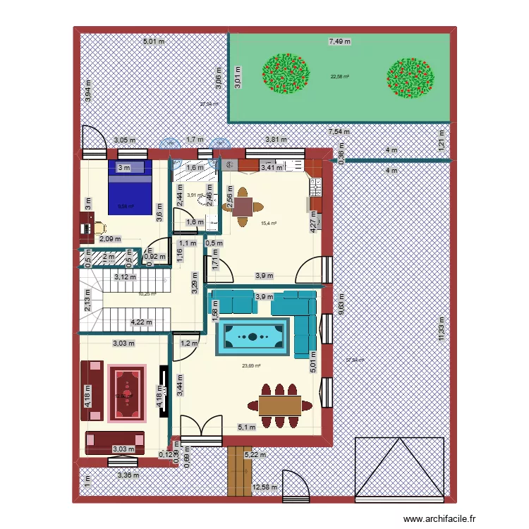 Maison 2. Plan de 11  et 184 m²