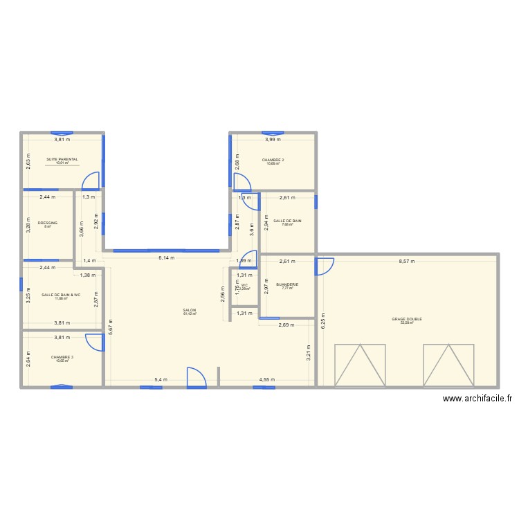 plan U. Plan de 10 pièces et 183 m2