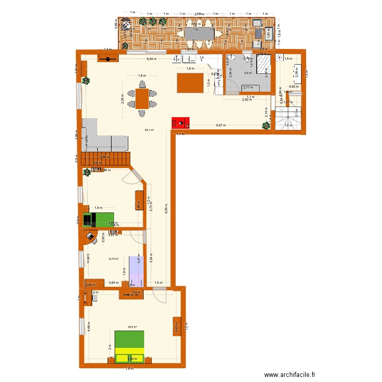 appartement Joé Cattin Corrigé. Plan de 5 pièces et 136 m2
