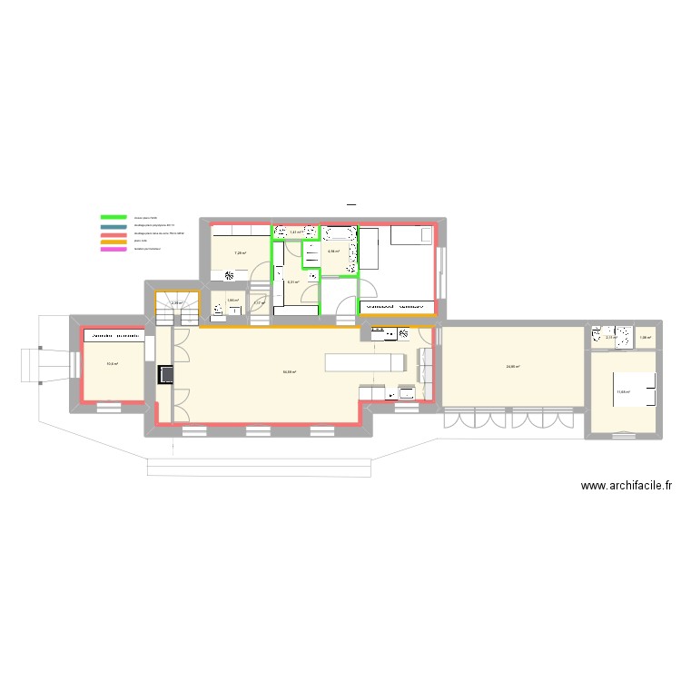 RDC variante 2. Plan de 14 pièces et 130 m2