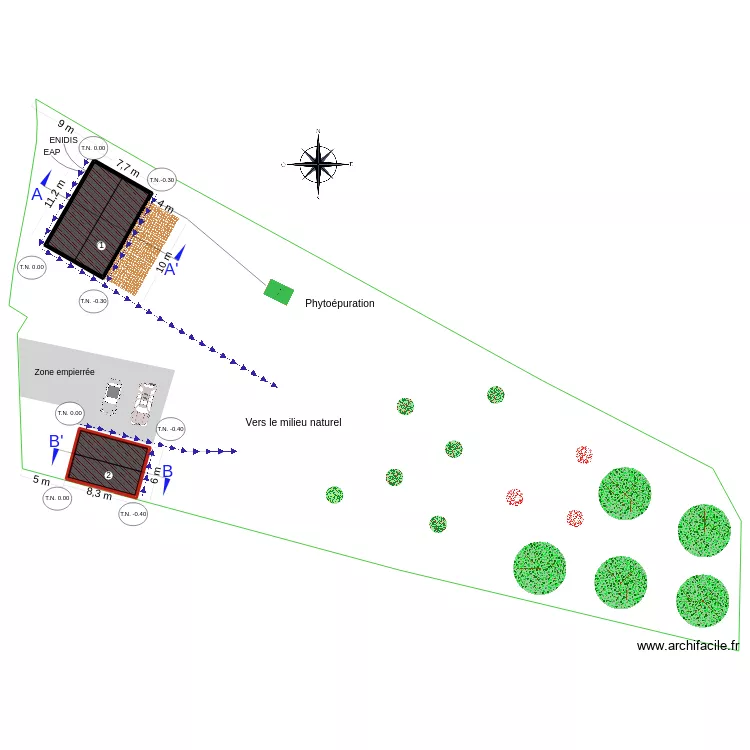 Plan de masse 3. Plan de 2  et 120 m²