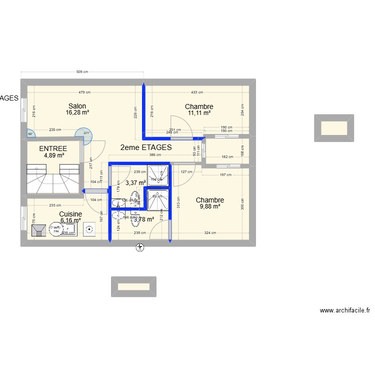 TANGER V1. Plan de 9 pièces et 57 m2