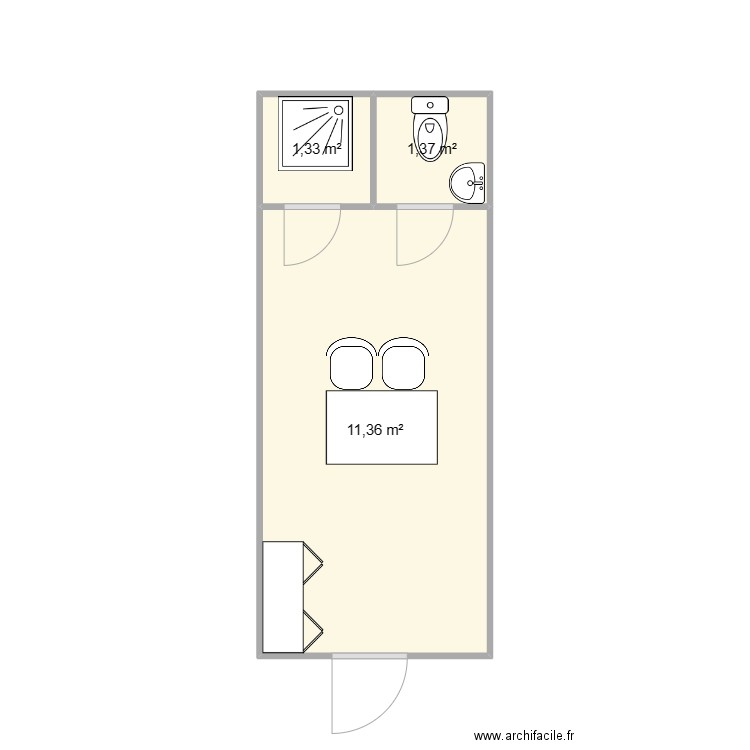 CHANTIER VILLEURBANNE. Plan de 3 pièces et 14 m2