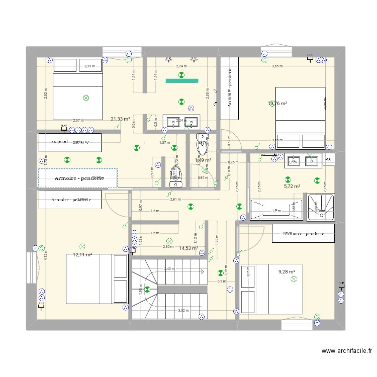 PLAN ETAGE FINAL. Plan de 7 pièces et 75 m2