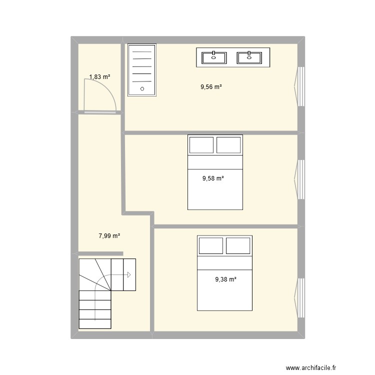ETAGE EGLISE 2. Plan de 5 pièces et 38 m2