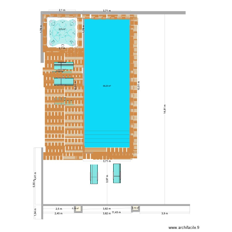 piscine galiote. Plan de 4 pièces et 40 m2