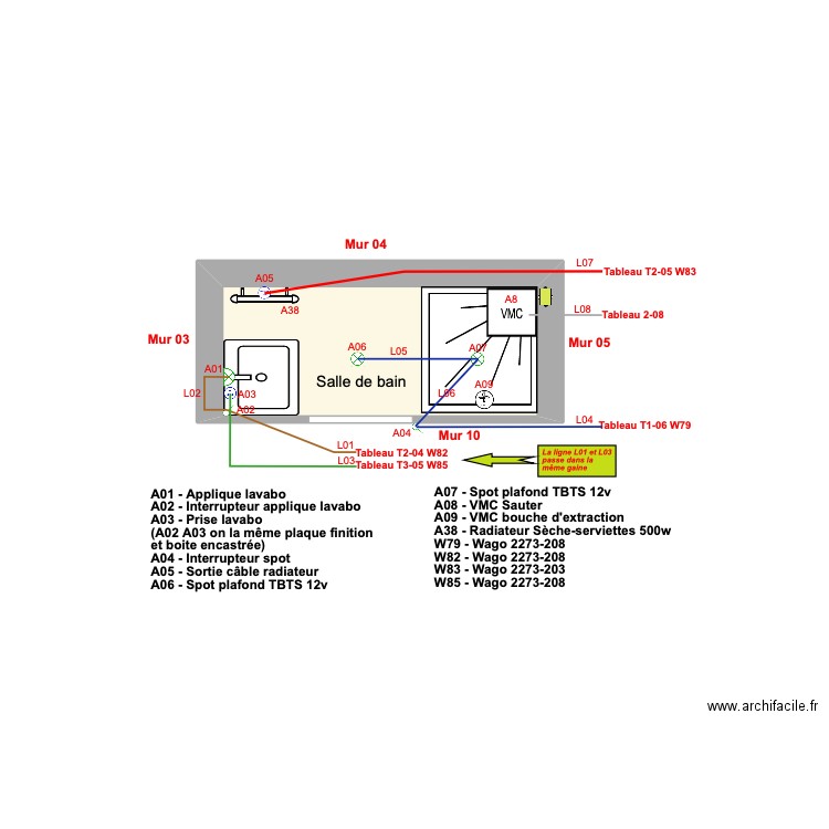 Appt Fred - Plan 2 - Electricité salle de bain - 2023-12-17-18h53. Plan de 1 pièce et 2 m2