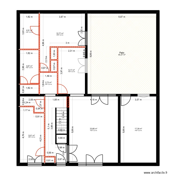 P0.1 PLAN RDC CLOISONS SUPPRIMEES - PROJET GOMMENDY. Plan de 16 pièces et 140 m2