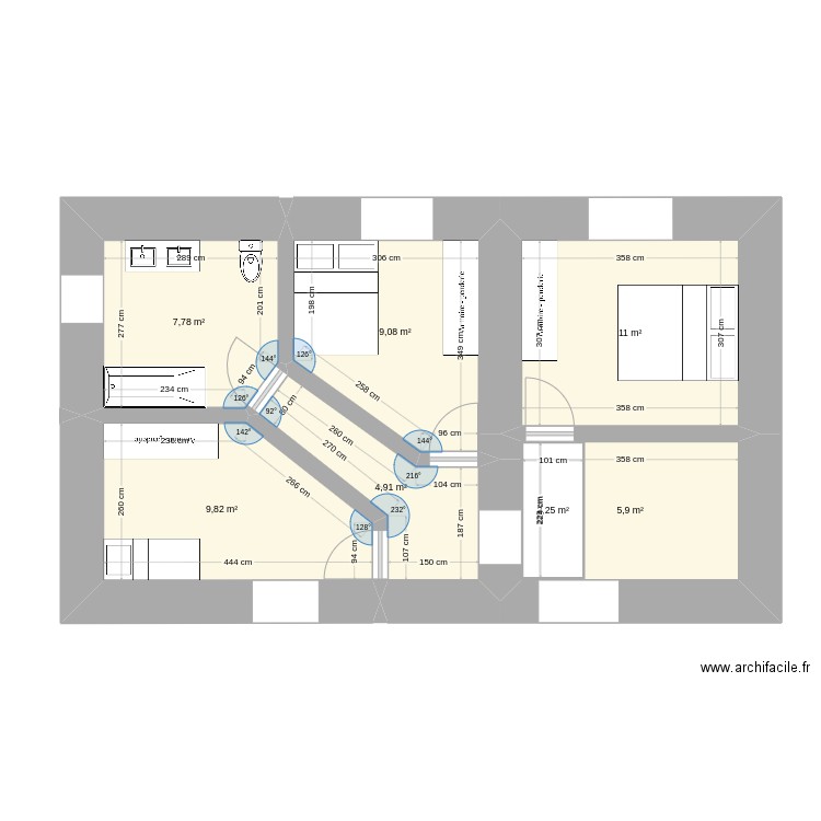 étage maison. Plan de 7 pièces et 53 m2