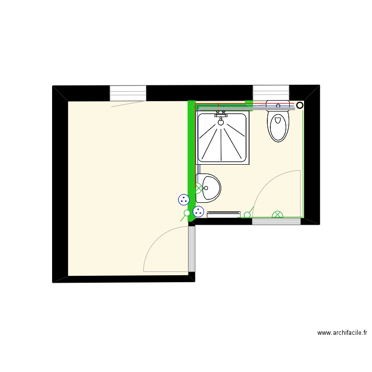 nouvelle config. Plan de 1 pièce et 9 m2