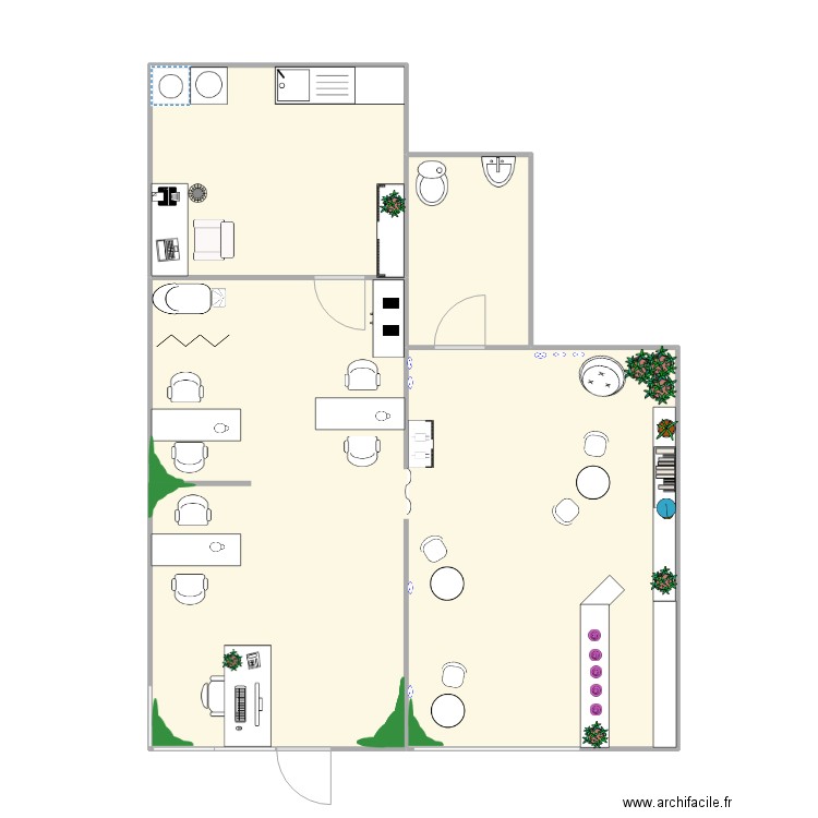 local. Plan de 3 pièces et 74 m2