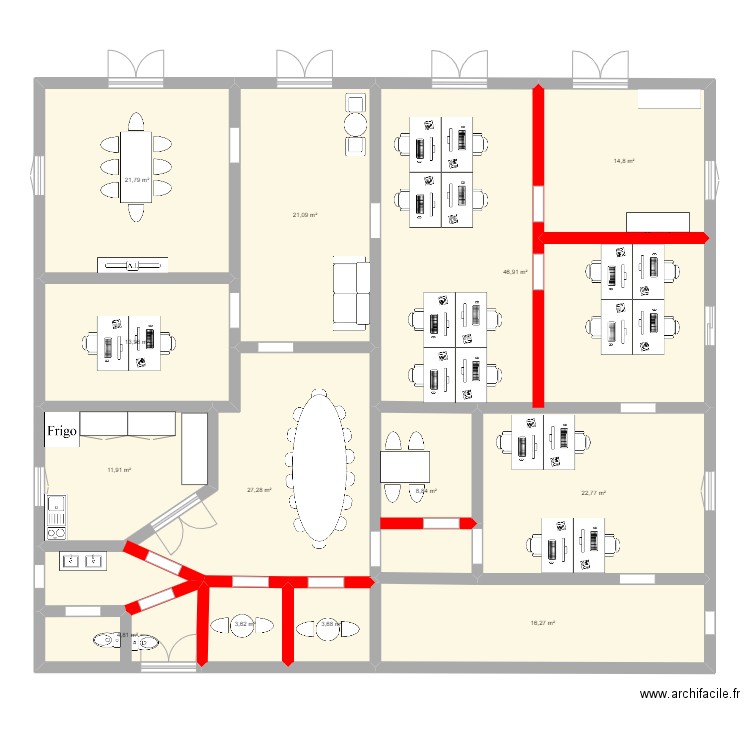 Plan V1. Plan de 13 pièces et 218 m2