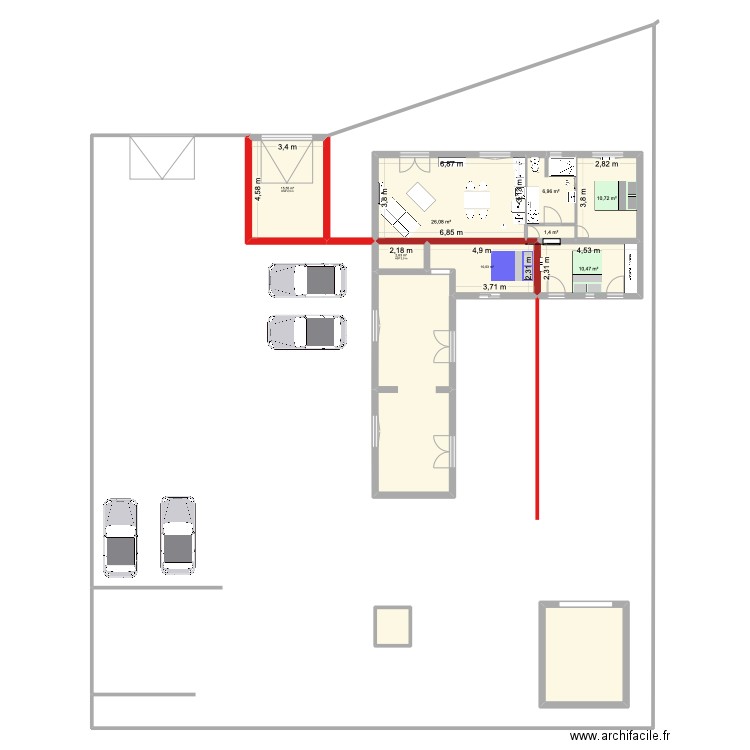plan initial. Plan de 11 pièces et 137 m2