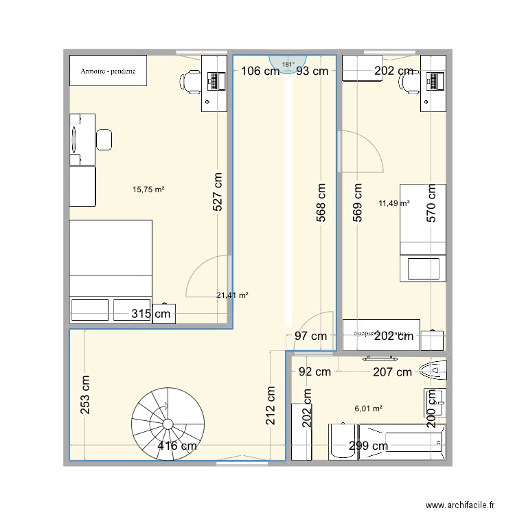 Étage avec poutre. Plan de 0 pièce et 0 m2