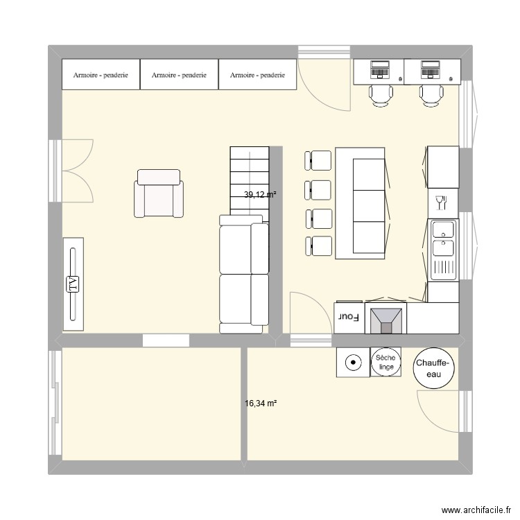 Maison à l'étude. Plan de 2 pièces et 55 m2