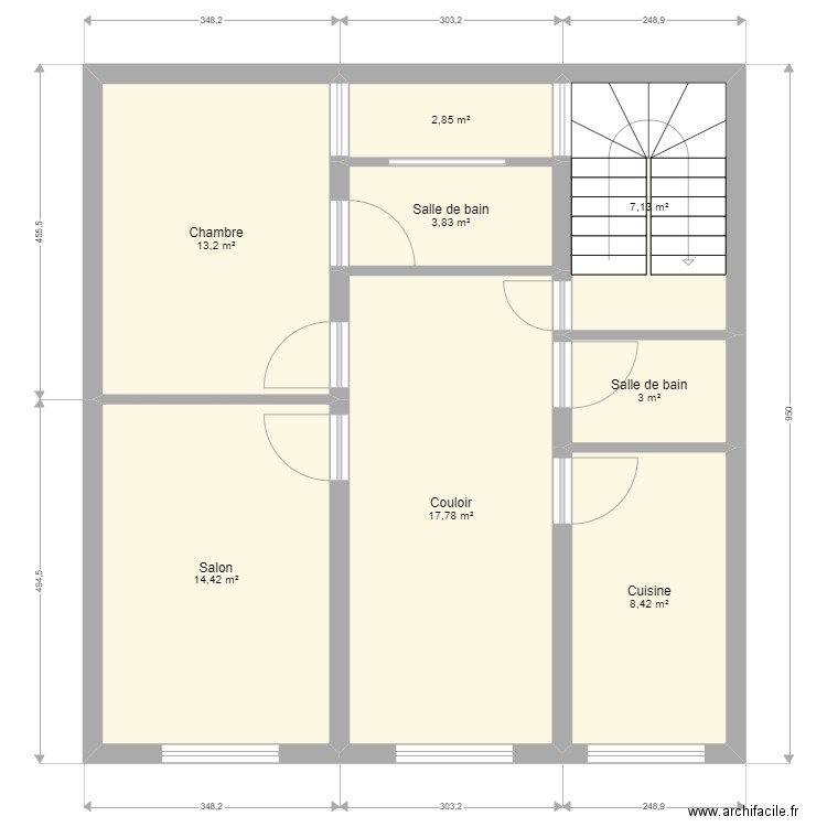 mha. Plan de 8 pièces et 71 m2