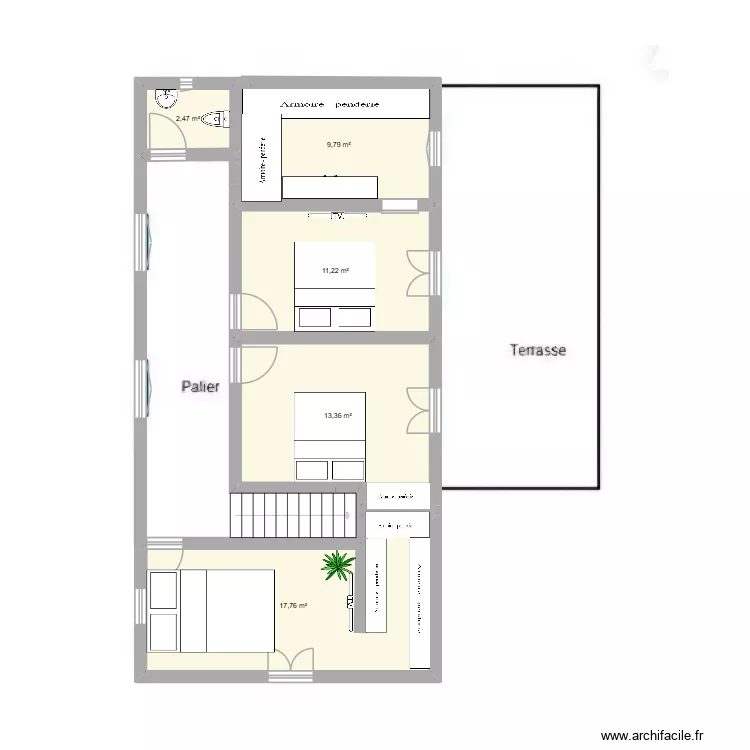 Maison L &eacute;tage1. Plan de 5 pièces et 55 m²
