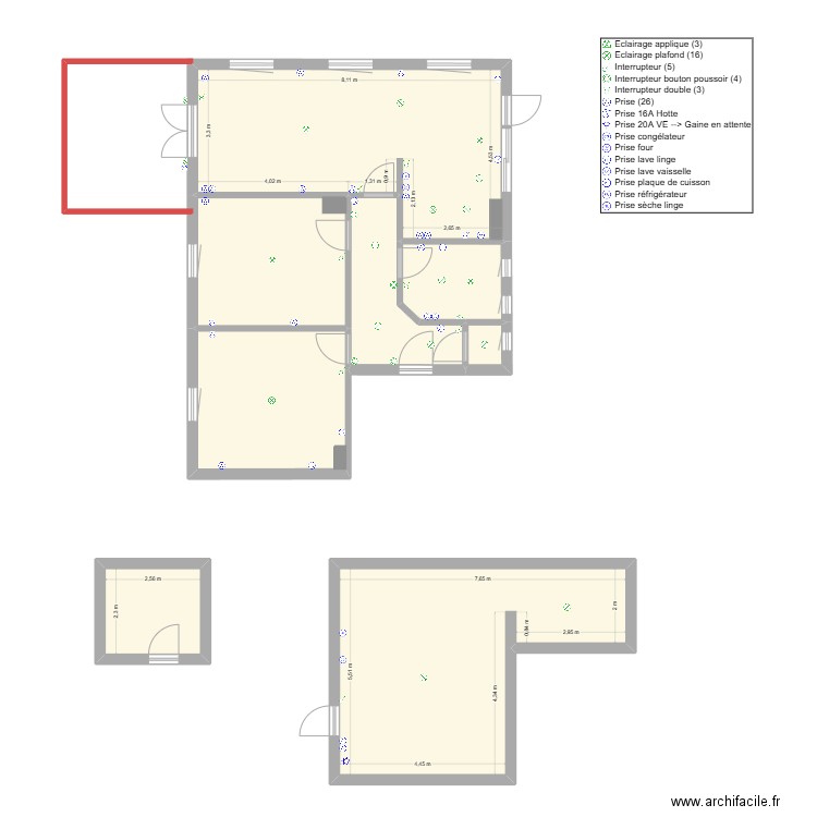 Electricité 2. Plan de 8 pièces et 109 m2
