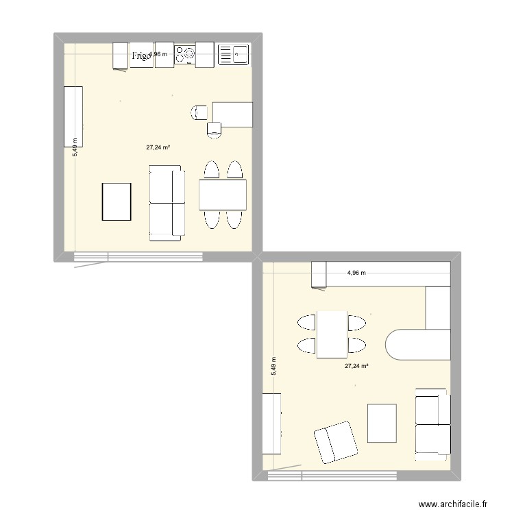 hutte. Plan de 2 pièces et 54 m2