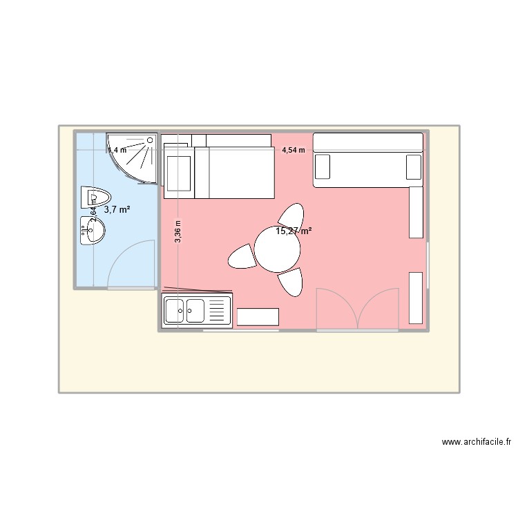 Kerg. Plan de 3 pièces et 50 m2