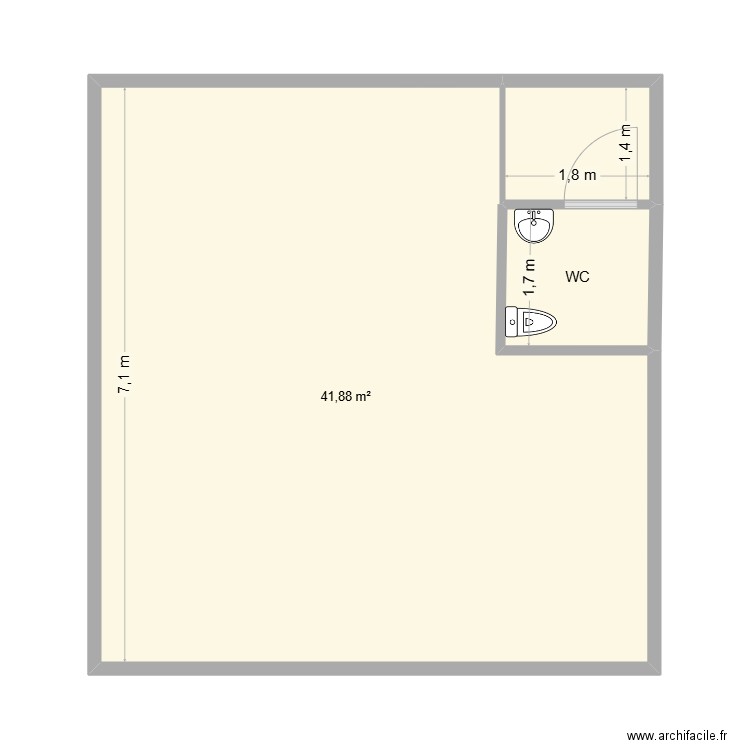WC cafe. Plan de 3 pièces et 47 m2