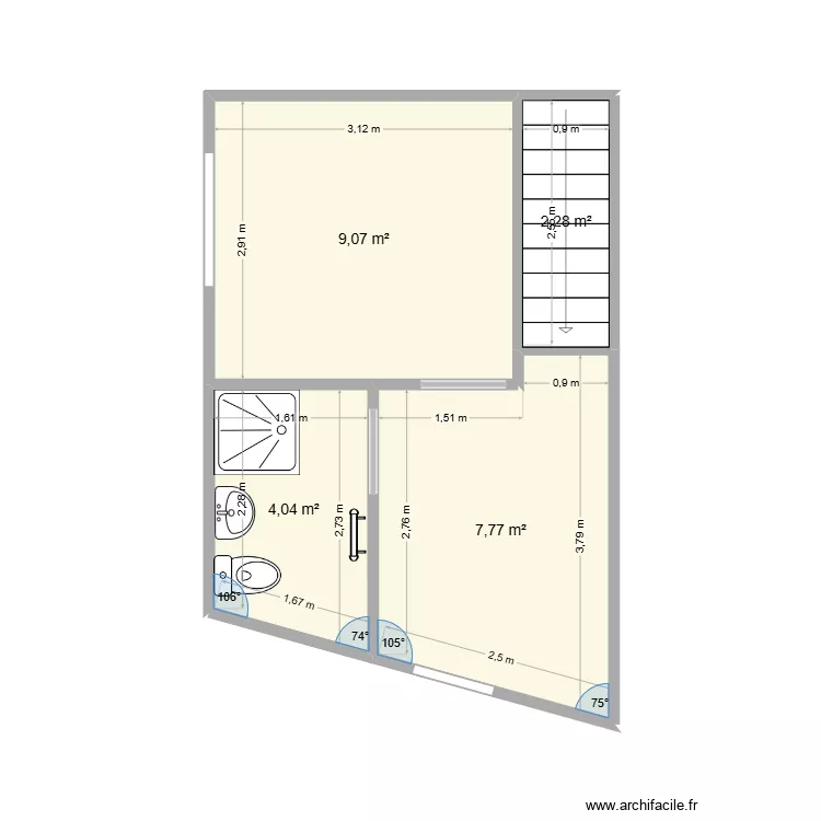 1 er &eacute;tage grange exemple 5. Plan de 4  et 23 m²