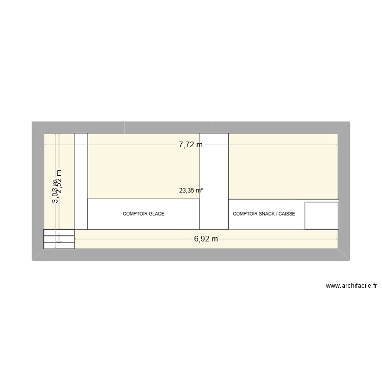 Plan de coupe local. Plan de 1 pièce et 23 m2