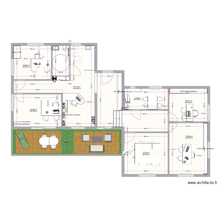 ex16 agencement. Plan de 8 pièces et 115 m2