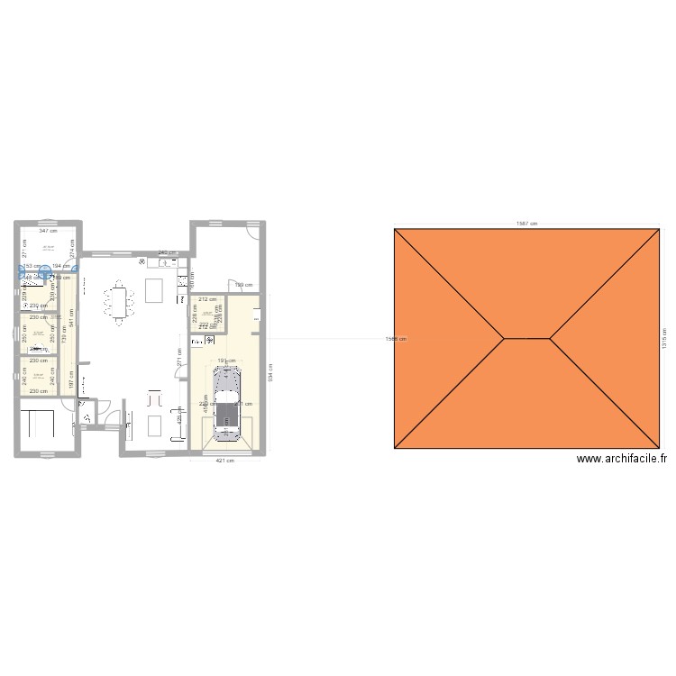 maison plain pied façade 15M.2. Plan de 0 pièce et 0 m2