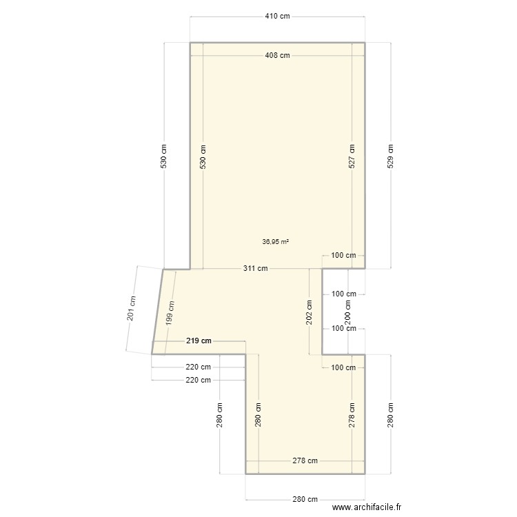 dalle abris jardin. Plan de 1 pièce et 37 m2