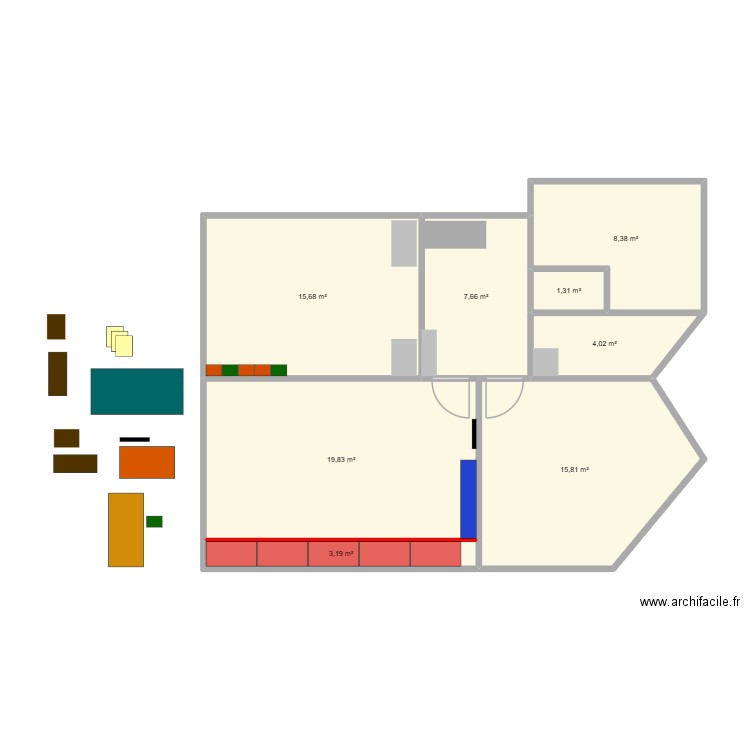 lulu. Plan de 8 pièces et 76 m2