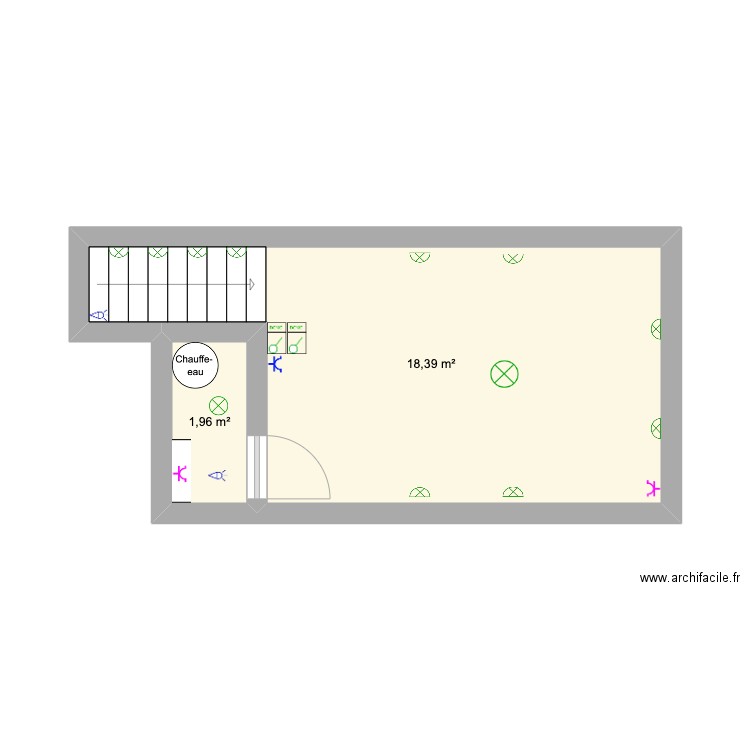 SOHIER CAVE HEVRE. Plan de 2 pièces et 20 m2