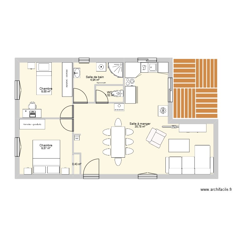 Chalet. Plan de 6 pièces et 62 m2