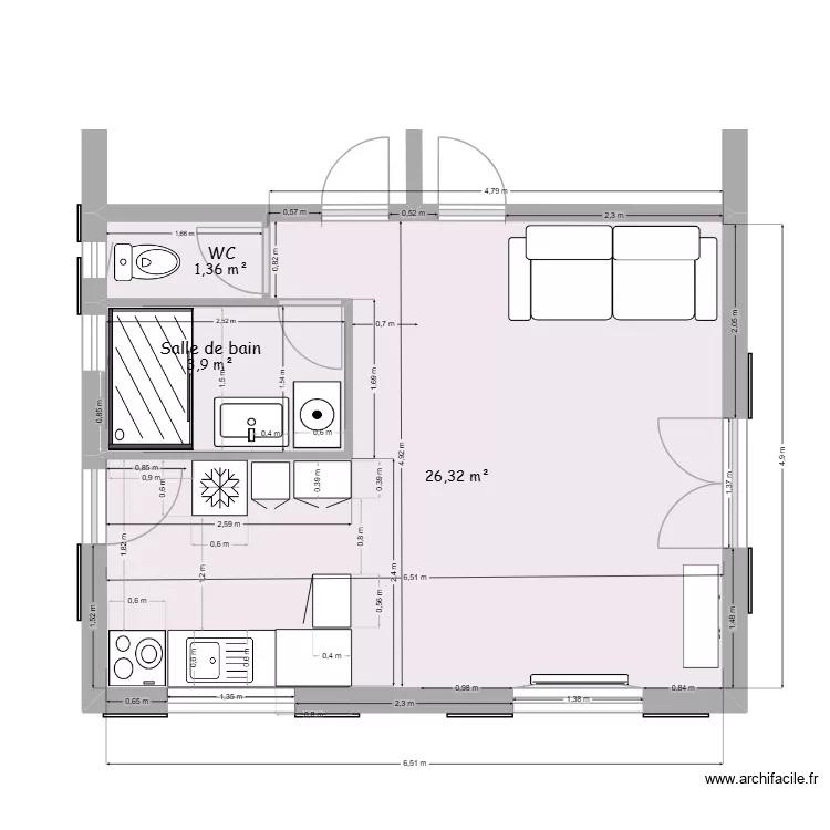 cuisine3. Plan de 3  et 32 m²