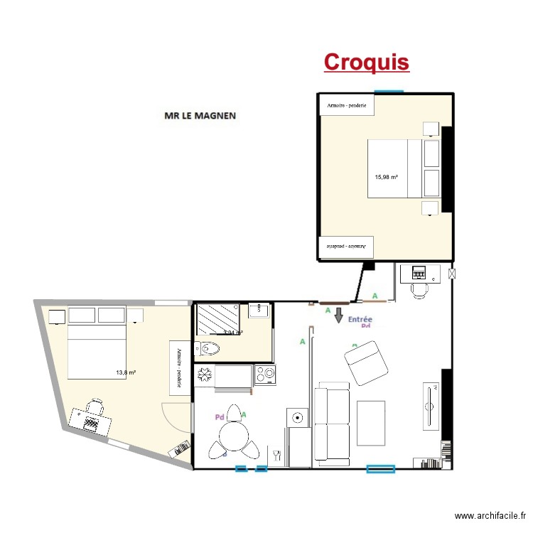 227 av Wilson 2. Plan de 3 pièces et 33 m2