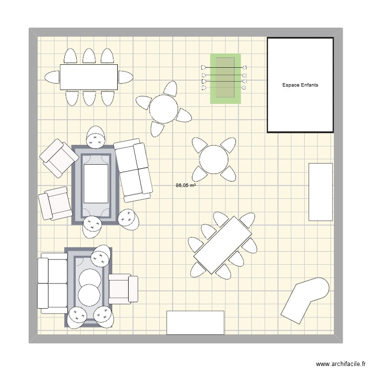 Salle Anniversaire. Plan de 1 pièce et 86 m2