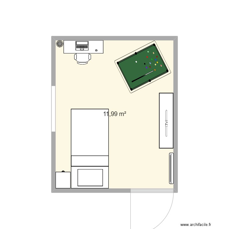 baptiste. Plan de 1 pièce et 12 m2