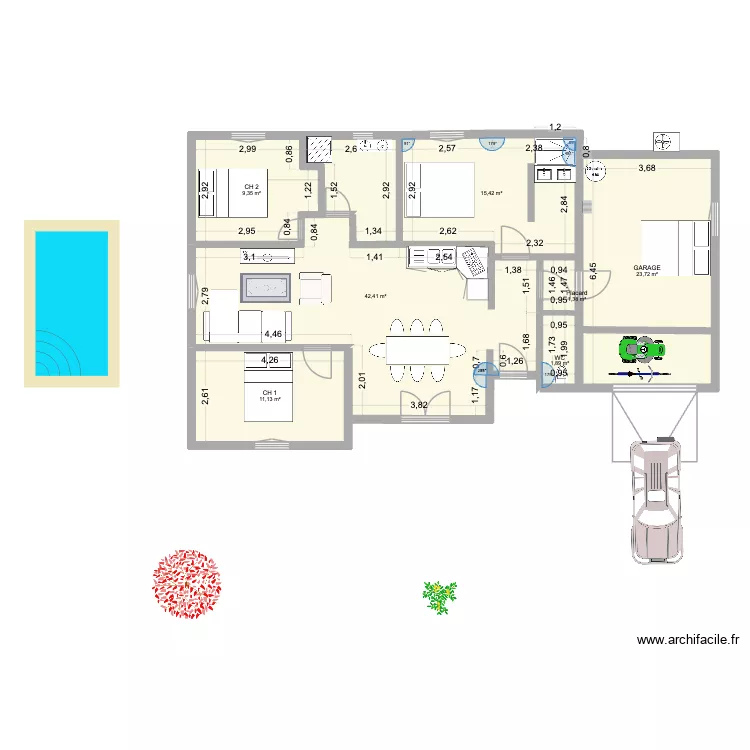 perelles-rabastens. Plan de 7  et 105 m²