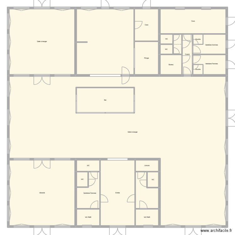 Pizzeria. Plan de 26 pièces et 696 m2
