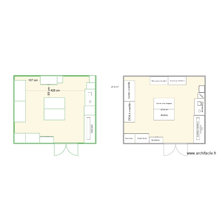 Métrologie 2. Plan de 2 pièces et 56 m2