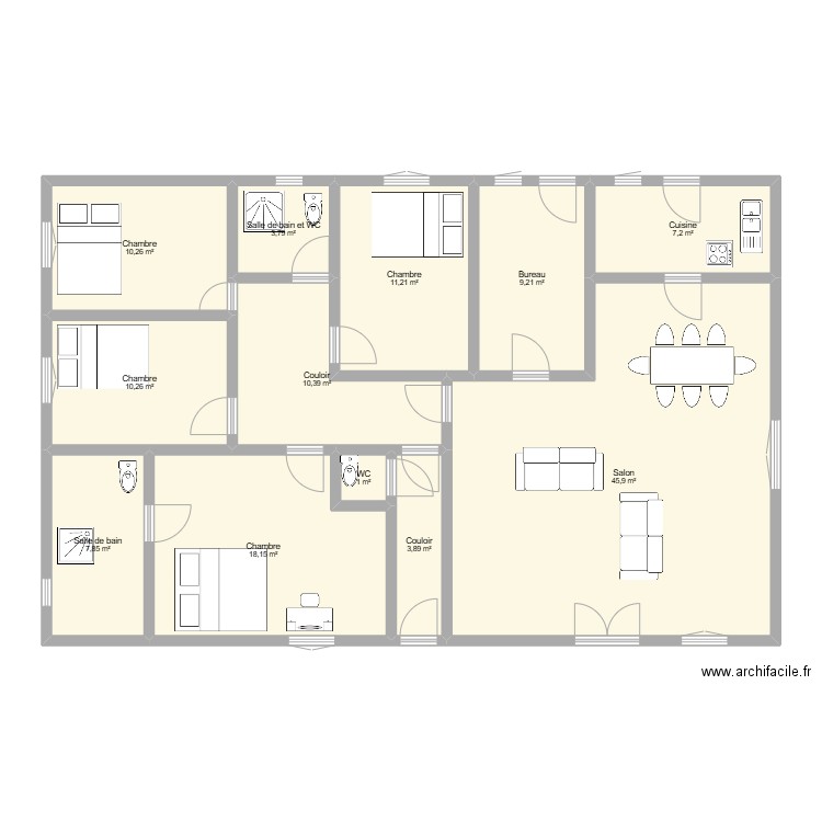 Rez-de-chaussée. Plan de 12 pièces et 139 m2